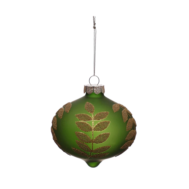 4.25" Green with Leaf Glass Onion Ornament by Ashland®