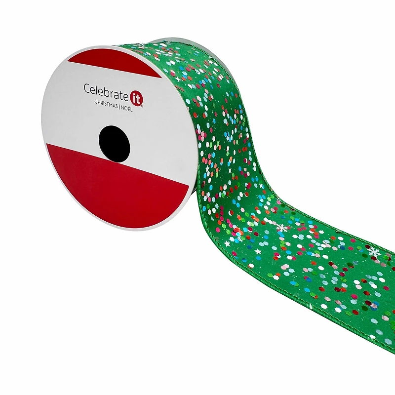 2.5"  20ft. Green Confetti Wired Glitter Ribbon by Celebrate It®