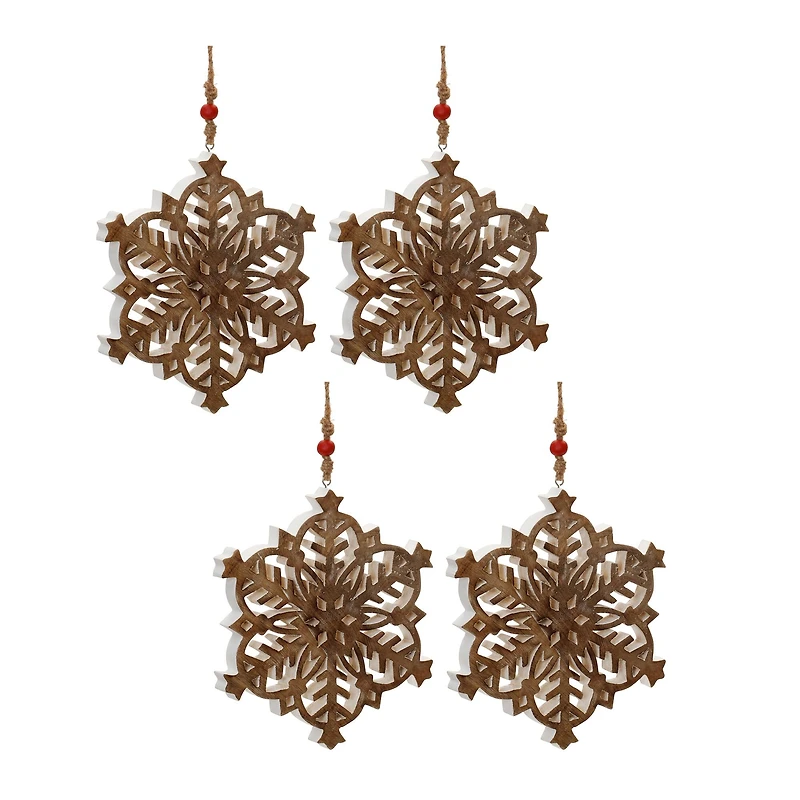 10" Snowflake Cut-Out Mango Wood Ornaments, 4ct.