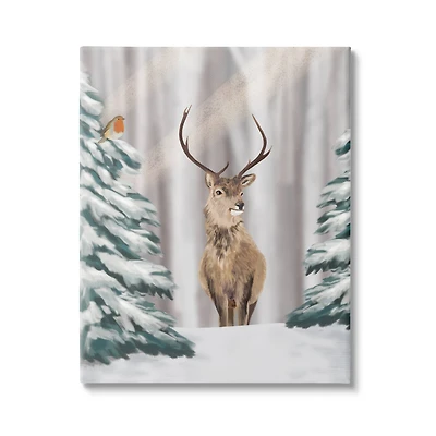 Stupell Industries Seasonal Deer Winter Landscape Canvas Wall Art