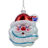 4.5" Blue & Red Glittered Santa Claus Head Pepsi Christmas Ornament