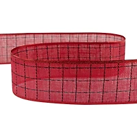 Red Woven Square Plaid Wired Craft Christmas Ribbon 2.5" x 10 Yards