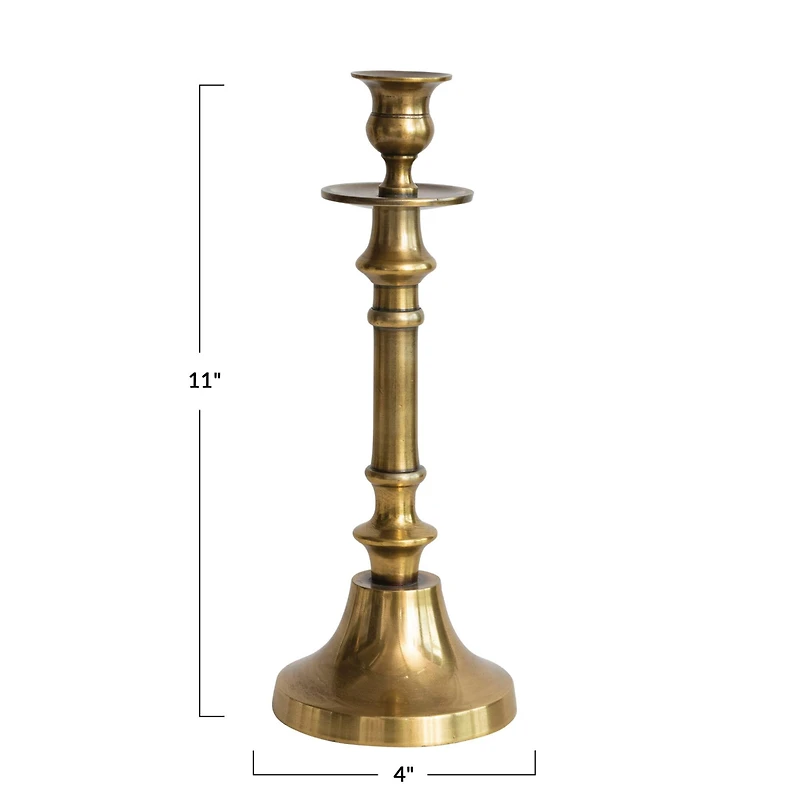 Hello Honey® 11" Antique Brass Cast Aluminum Taper Holder