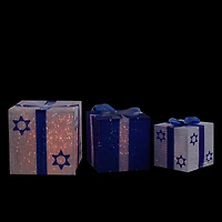 White & Blue Lighted Hanukkah Gift Box Decoration Set