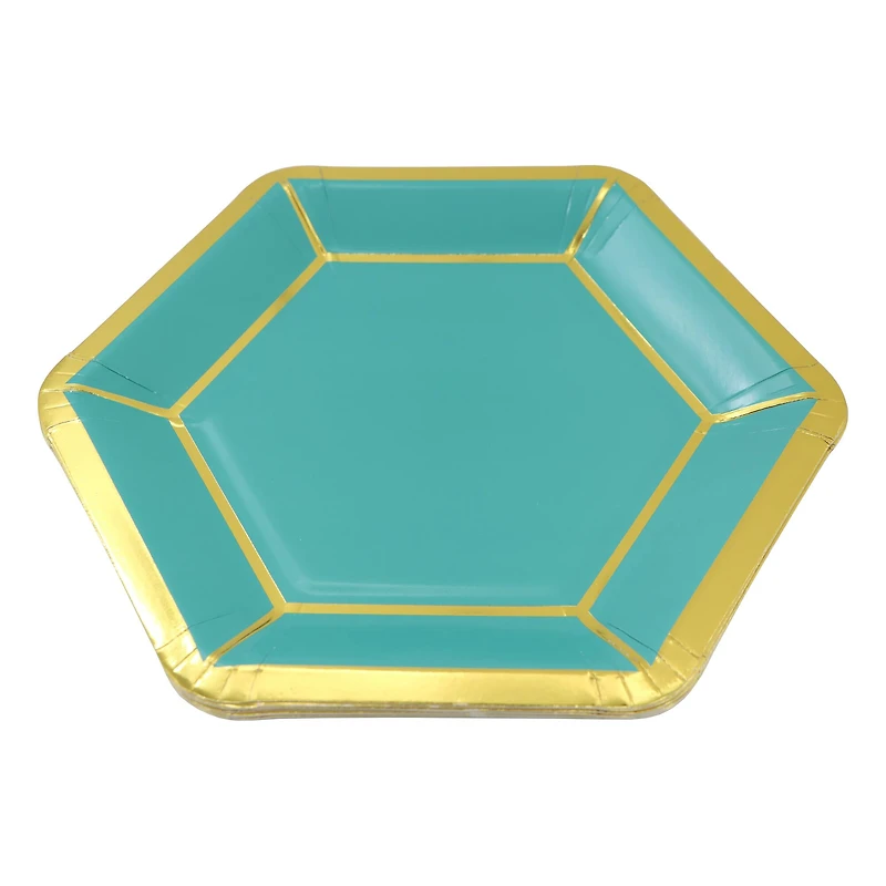 7" Gold & Teal 6-Sided Paper Plates, 12ct. by Ashland®