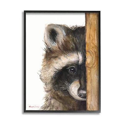 Stupell Industries Raccoon with Wood Fence Illustration Framed Giclee Art