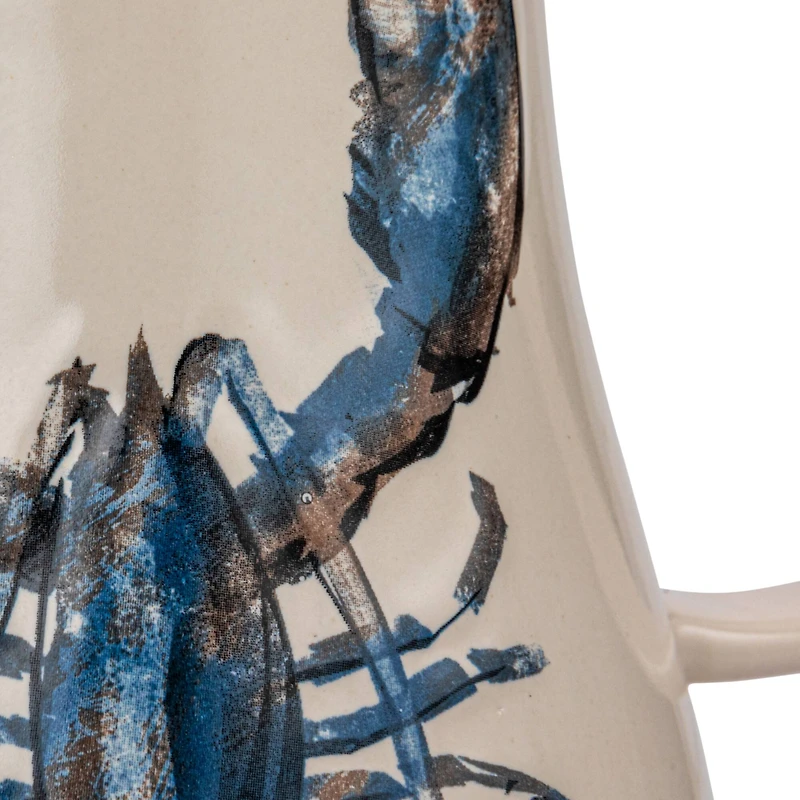 Hello Honey® 2qt. White & Blue Lobster Print Stoneware Pitcher
