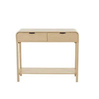 35.5" Beige Wood Handmade 2-Drawer Console Table with Black Handles
