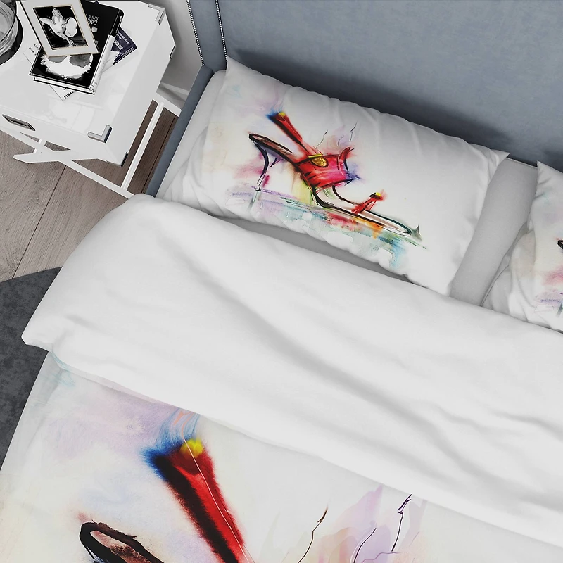 Designart 'Red High Heel Shoe' Abstract Bedding Set