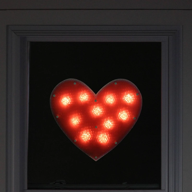12" Lighted Shimmering Red Heart Window Silhouette Decoration