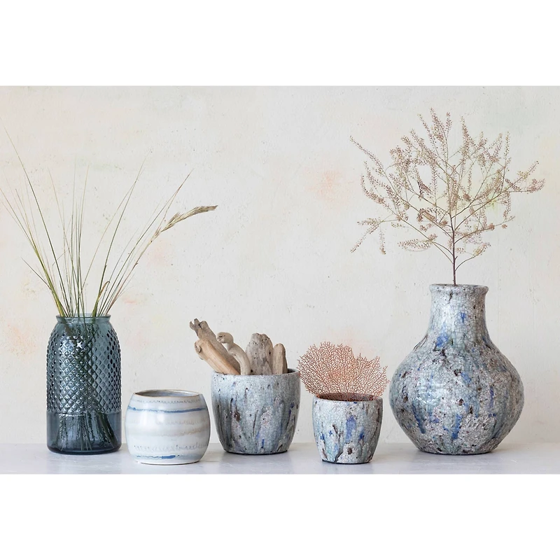 Hello Honey® 7.5" Blue Crackle Glaze Terra Cotta Planter