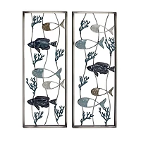 Set of 2 Blue Metal Coastal Fish Wall Decor, 11" x 29"