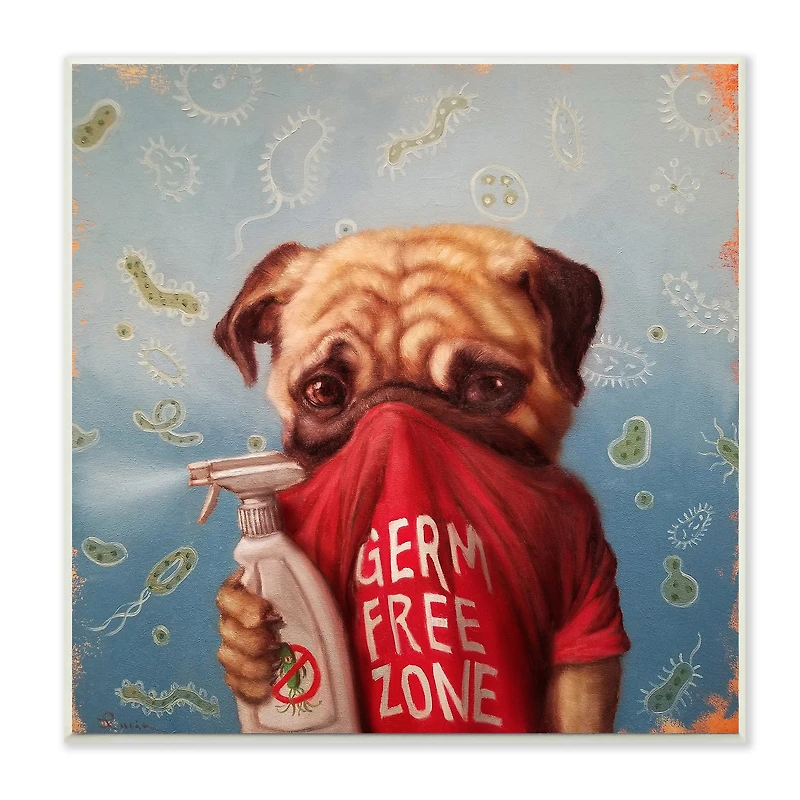 Stupell Industries Pug Portrait Germ Free Zone Cleaning Dog, 12" x 12"