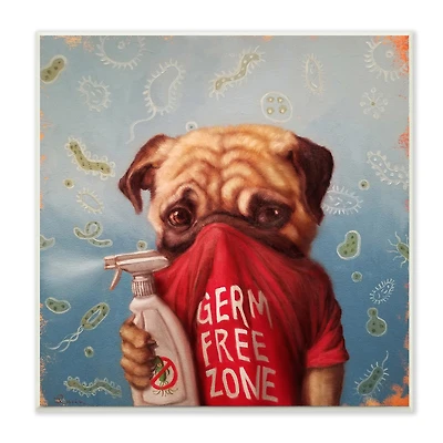 Stupell Industries Pug Portrait Germ Free Zone Cleaning Dog, 12" x 12"
