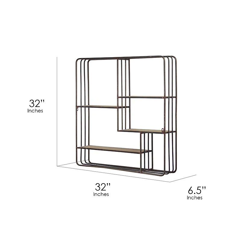 Rustic Wood & Metal Multi-Unit Hanging Wall Shelf