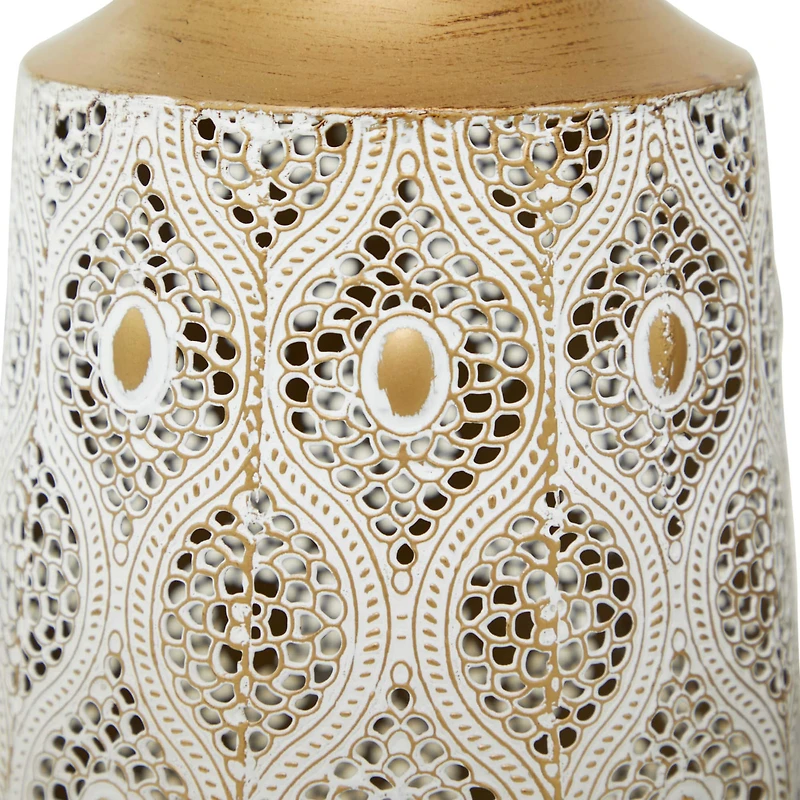White Metal Vase with Diamond Pattern Set