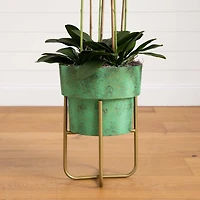 3.5ft. White Orchid Arrangement in Patina Metal Planter with Stand