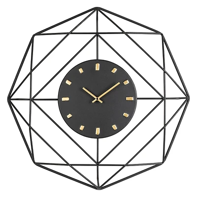 Glitzhome® 24" Modern Metal Black & Golden Octagon Design Wall Clock