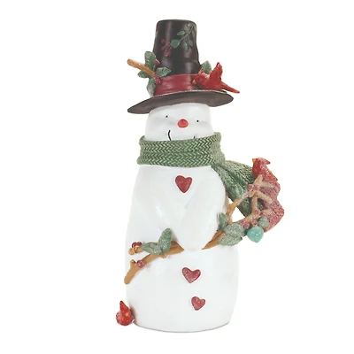 8.25" Glittered Snowman with Cardinals Figurine