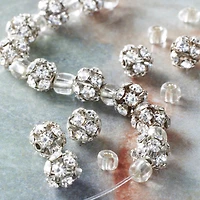 12 Pack:  Silver Rhinestone Studded Round Beads, 6mm by Bead Landing™