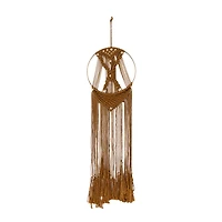 Brown Fabric Handmade Intricately Weaved Macrame Wall Decor with Beaded Fringe Tassels 10" x 0" x 39"