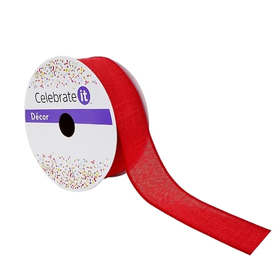1.5" x 30ft. Red Wired Faux Linen Ribbon by Celebrate It™ Specialty