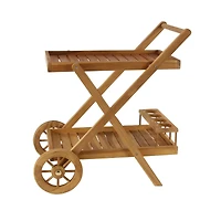 Brown Teak wood Traditional Outdoor Rolling Serving Cart, 32" x 32" x 21"