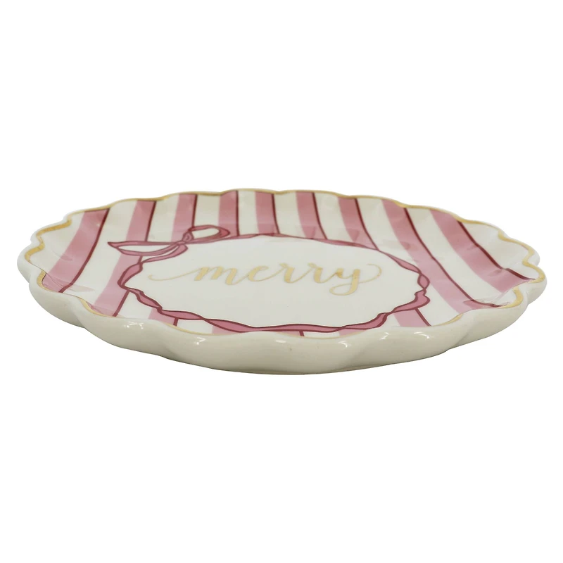 8" Pink & White Merry Ceramic Plate by Ashland®