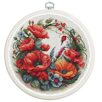 Luca-S Composition with Poppies Counted Cross Stitch Kit with Display Hoop
