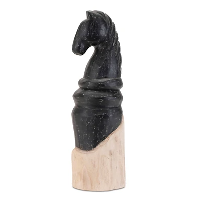 13.75" Black Mango Wood Knight Chess Piece Sculptures, 2ct.