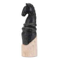 13.75" Black Mango Wood Knight Chess Piece Sculptures, 2ct.