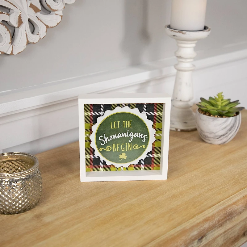 6" Green Plaid Let the Shenanigans Begin St. Patrick's Day Framed Wall Sign