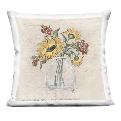 Stupell Industries Autumn Sunflowers Vintage Vase Decorative Printed Throw Pillow