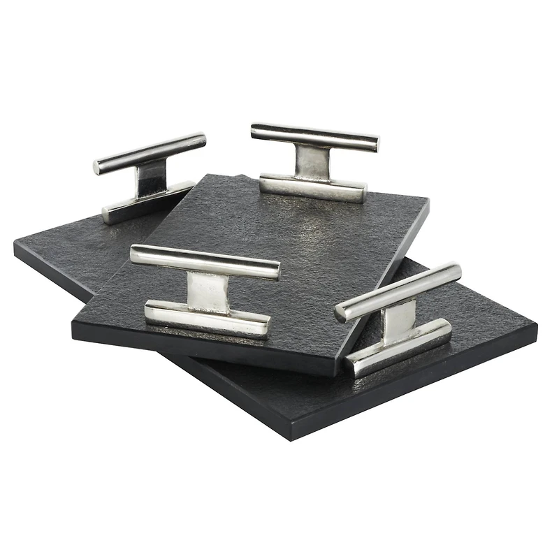 Black Marble Textured Decorative Tray Set