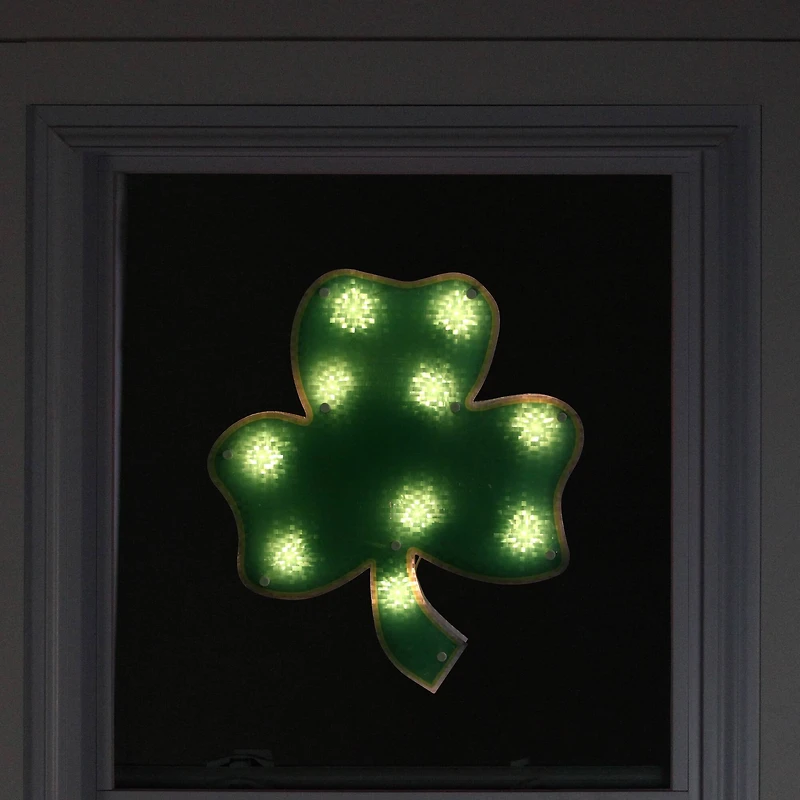 14" St. Patrick's Day Shamrock Lighted Window Silhouette Decoration