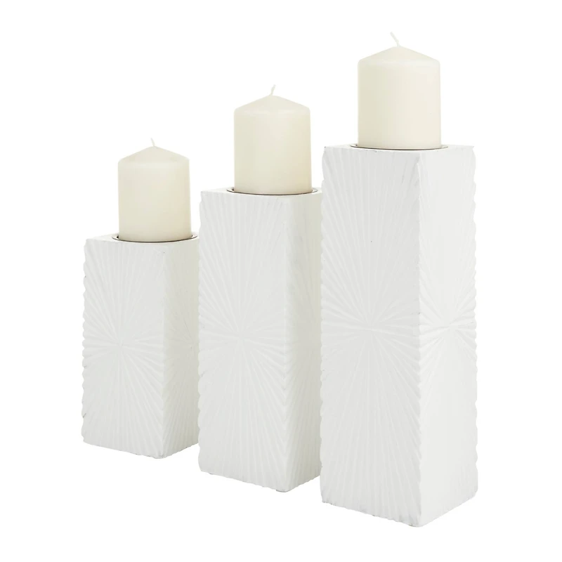 CosmoLiving by Cosmopolitan Set of 3 White MDF Contemporary Candle Holder, 12" x 4" x 4"