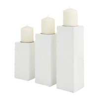 CosmoLiving by Cosmopolitan Set of 3 White MDF Contemporary Candle Holder, 12" x 4" x 4"