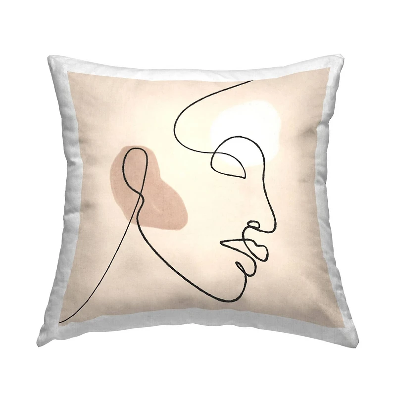 Stupell Industries Minimal Face Line Drawing Abstract Brown Tan Shapes Throw Pillow 18" x 18"