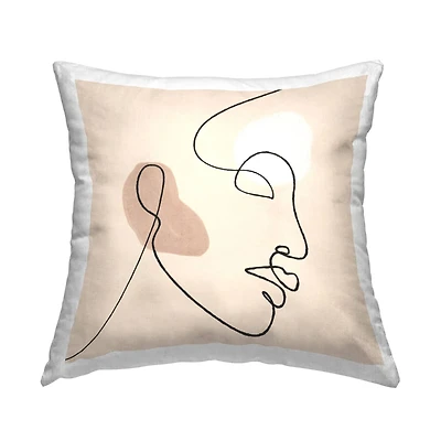 Stupell Industries Minimal Face Line Drawing Abstract Brown Tan Shapes Throw Pillow 18" x 18"