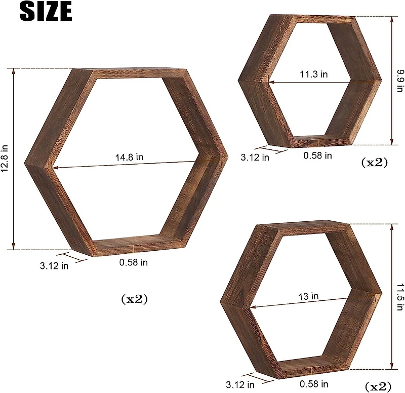 Brown Hexagon Floating Shelves Set