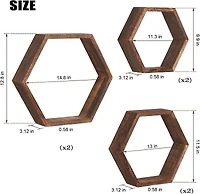 Brown Hexagon Floating Shelves Set