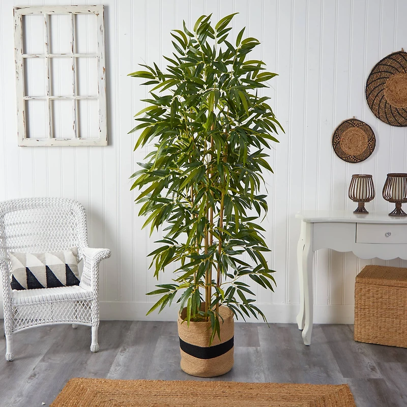 75" Bamboo Artificial Tree in Handmade Natural Cotton Planter