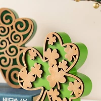 Glitzhome® Set of 2 St. Patrick's Wooden Shamrock Table Decor