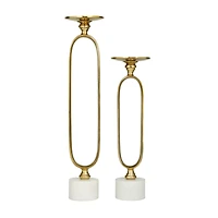 Gold Aluminum Modern Candle Holder Set, 15'' & 19''