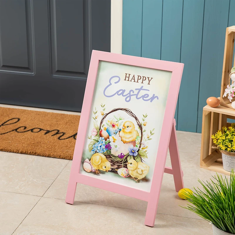 Glitzhome® 23.75" Easter Wooden Chicks Easel Porch Sign