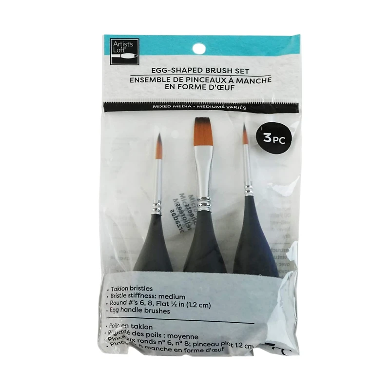 Mixed Media 3 Piece Egg-Shaped Round & Flat Paint Brush Set by Artist's Loft®