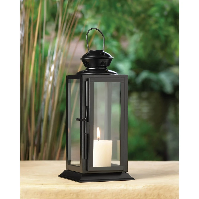 8" Black Metal Starlight Hanging Candle Lantern