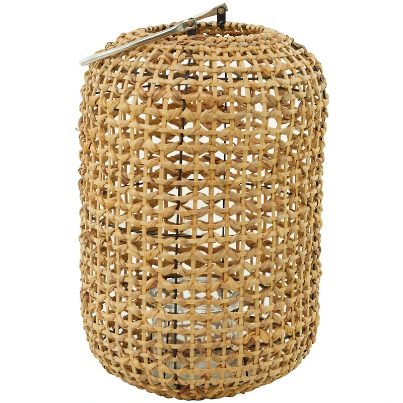 The Novogratz 19" Brown Metal Handmade Candle Lantern with Glass Holder and Handle