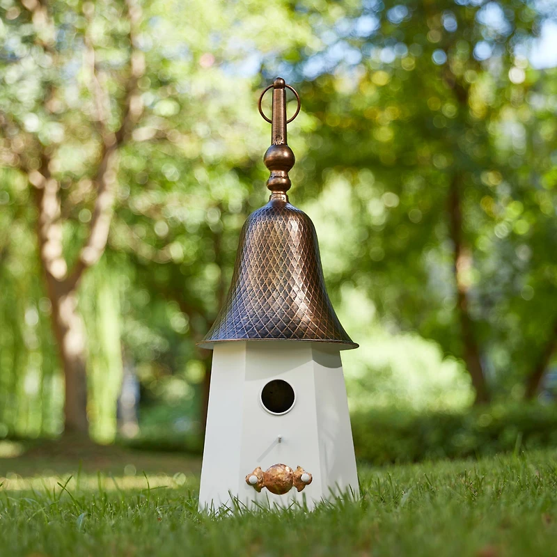 Glitzhome® 24" White Washed Metal Bell Roof Birdhouse