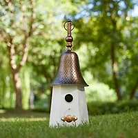 Glitzhome® 24" White Washed Metal Bell Roof Birdhouse